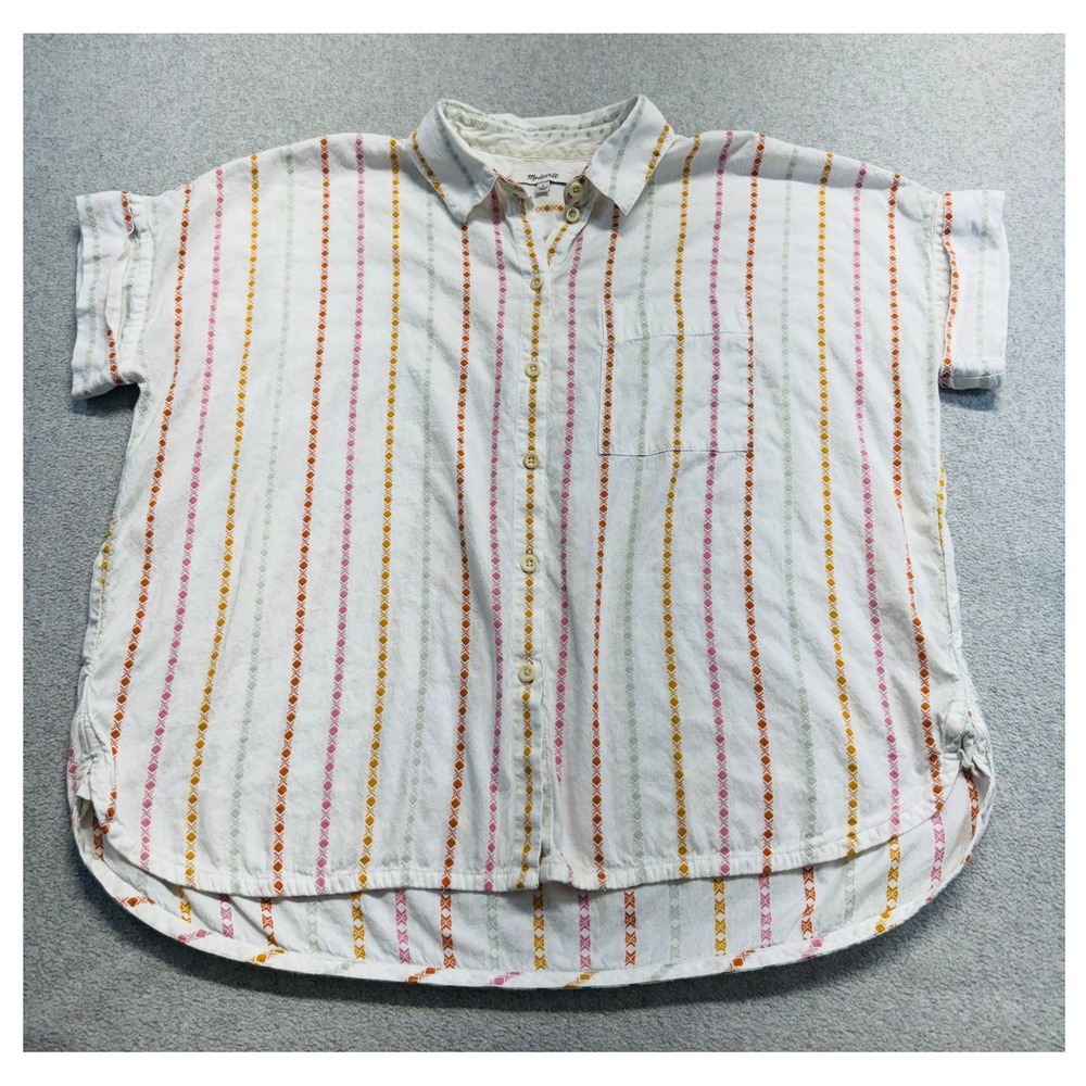 Madewell Shirt Womens S Ivory Multicolor Stripe Cotton Oversized Button Down